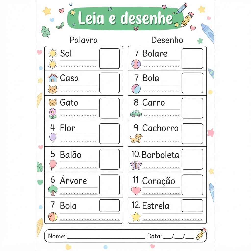 Exemplo de página de atividade de alfabetização 7