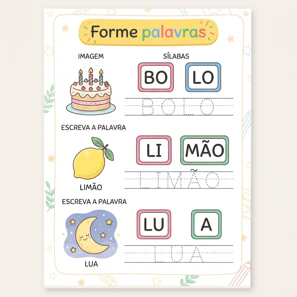 Exemplo de página de atividade de alfabetização 9