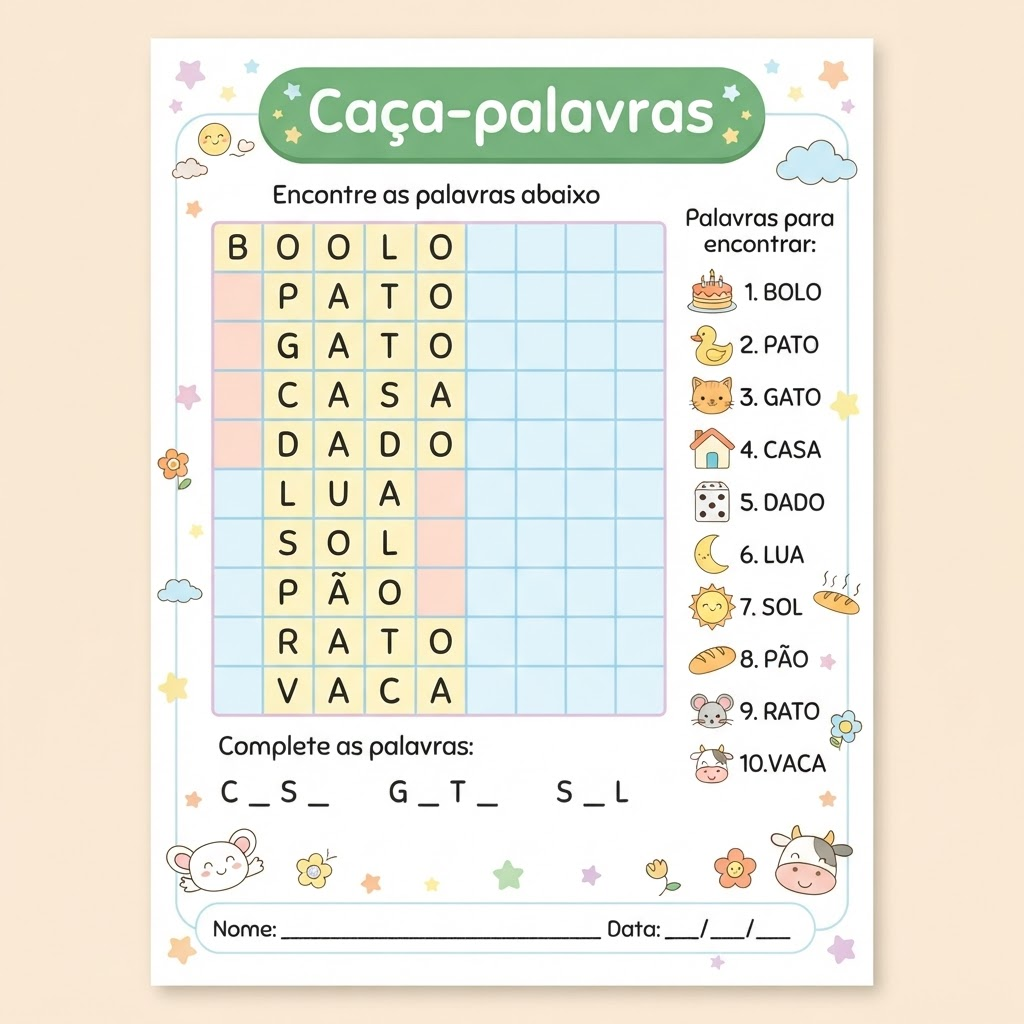 Exemplo de página de atividade de alfabetização 11