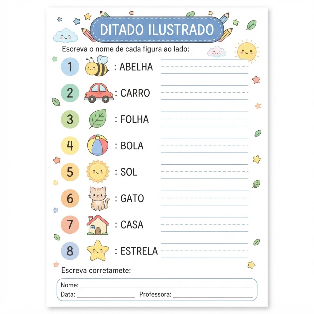 Exemplo de página de atividade de alfabetização 12